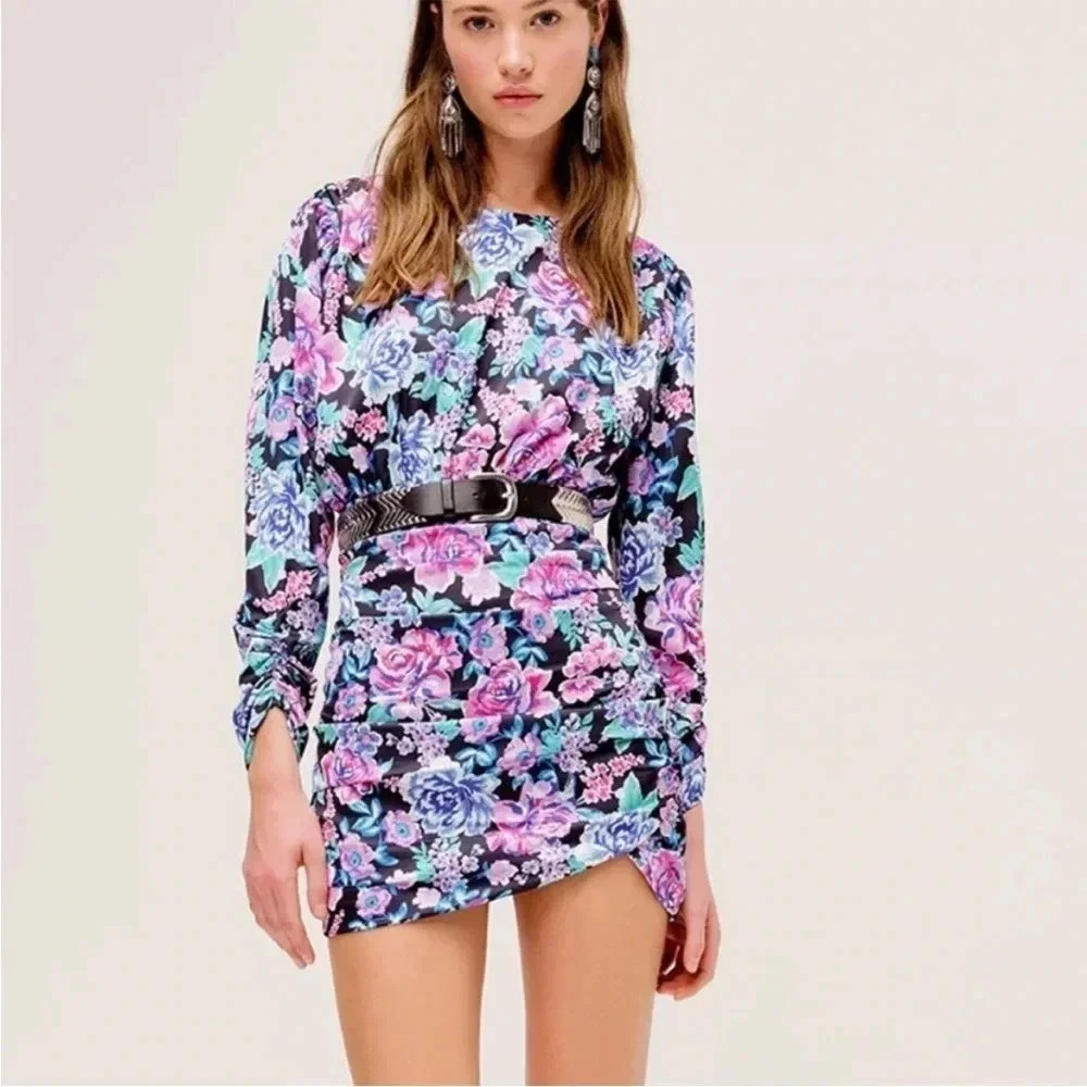 For love & Lemons floral ruched brandy mini dress